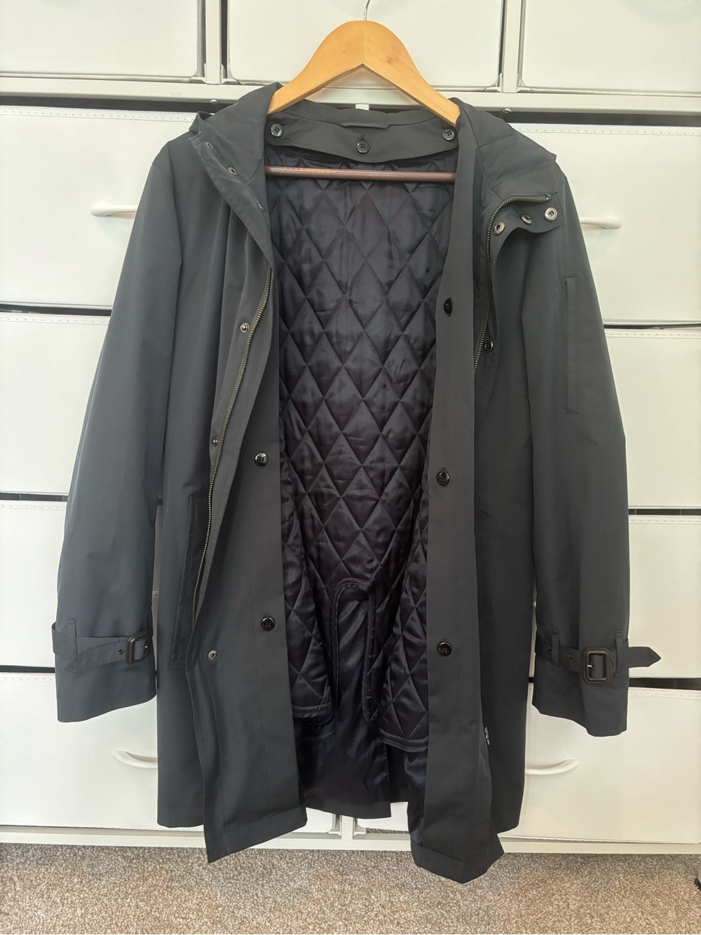 Bespoke Quilted-Lined Navy Hooded Coat